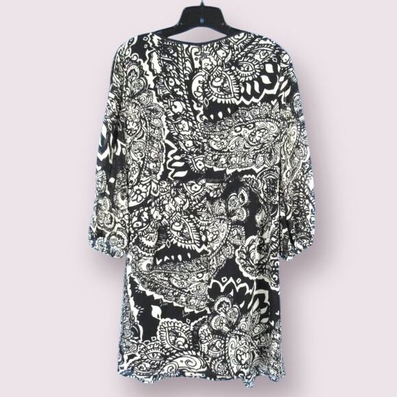 Nanette Lepore Silk Dress Shift 3/4 Sleeve Lace Black Ivory Floral Keyhole 12 L - Picture 9 of 11